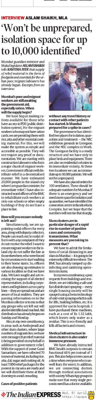 Q&A: We won’t be unprepared. Isolation space for up to 10,000 identified,’ says Malad legislator Aslam Shaikh